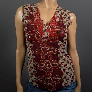 Vintage 90s Y2K Boho Print Sleeveless Mesh Top With Glitter Size L  Brown